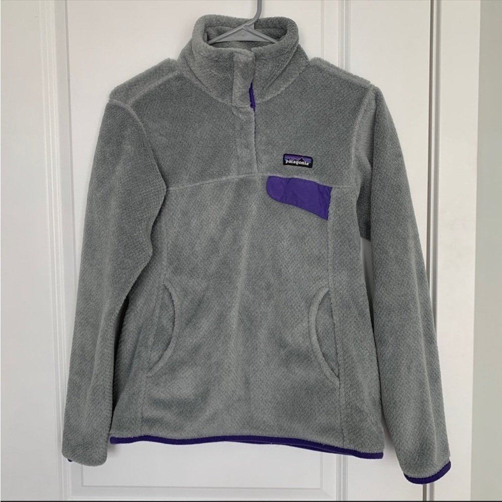 Women’s Small PATAGONIA Tailored Grey Polartec‎ Fleece Snap-T Pullover Jacket